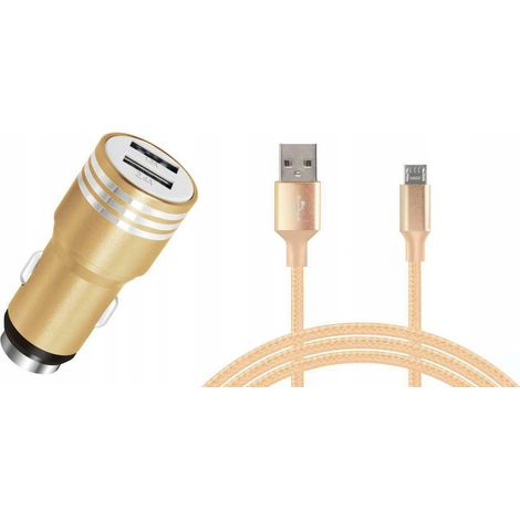 2 caricabatterie da auto USB con cavo micro USB da 2,4 A, oro (1/2)