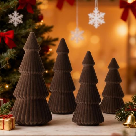 4 Pcs Sapin de Noël Décoration, Mini Arbre de Noel Artificiel en Floqué, Petit Sapins de Noël Déco Intérieur, Miniatures Décorations de Table Maison Entrée Cheminée Vacances d'hiver, Brun (1/5)