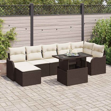 vidaXL Set Divano da Giardino con cuscino 8 pcs Marrone Poly Rattan (1/5)