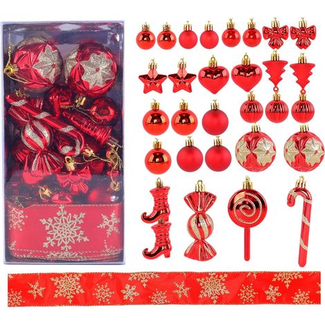 Kerstboomornamenten-set (30 stuks) – feestelijke kerstdecoratie-Onbreekbare kerstboomhangers – geschikt voor verlovingen- bruiloften- feesten- trapleuningen- ramen en etalages(Rood) (1/5)