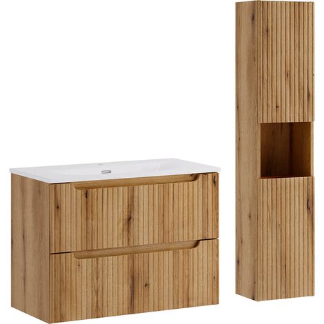 Set di mobili con lavabo singolo da incasso da 80 cm, 2 cassetti e colonna Riva Bois (1/5)