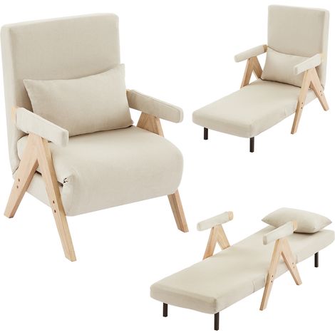 Poltrona relax con vassoio, sedia imbottita, adatta per soggiorno e camera da letto, schienale regolabile, beige (1/5)
