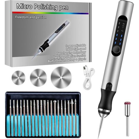 1 Mini Perceuse Stylo, 3 Vitesses Réglables, Rechargeable USB-C, 20 Forets, Pour Loisirs Créatifs