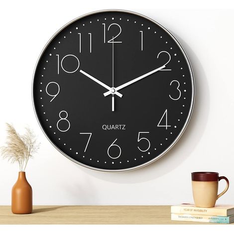 Wanduhr, 30 cm (12 Zoll), moderne, geräuschlose Wanduhr, geräuschloses Quarzwerk (silberne Schrift) (1/5)