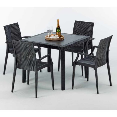 Schwarz Quadratisch Tisch und 4 Stühle Farbiges Polypropylen-Außenmastenset Grand Soleil Arm Bistrot Passion - Schwarz