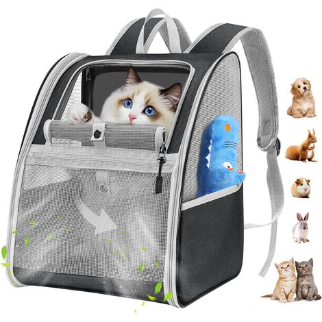 Sac à Dos Transporteur pour Chat, 10 kg, Respirant, Noir (1/5)