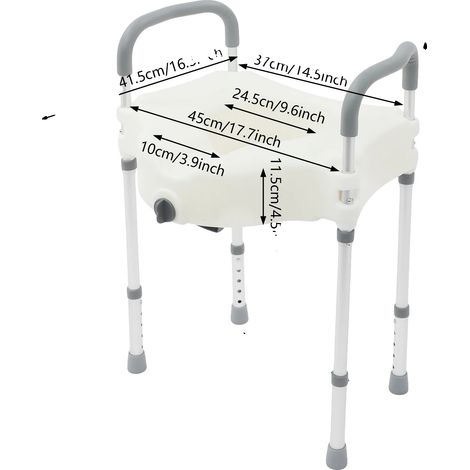 Rehausseur de siège de toilette, hauteur réglable, barres de sécurité, BLANC (1/2)