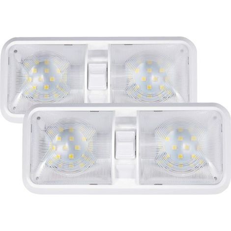12V LED Eclairage Intérieur Plafonnier de Camping-car 12V 6W LED Lumière Blanche Naturelle Double Feu avec Interrupteur pour Camping-car Caravane Bateau Lot de 2 (1/5)