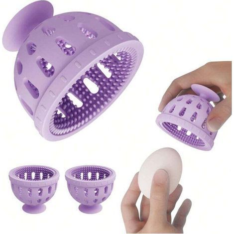 Paquete de 2 cepillos de limpieza de huevos de silicona, lavadora de huevos, cepillo de limpieza de huevos frescos de granja, herramienta práctica para lavar verduras y frutas - Púrpura (1/4)