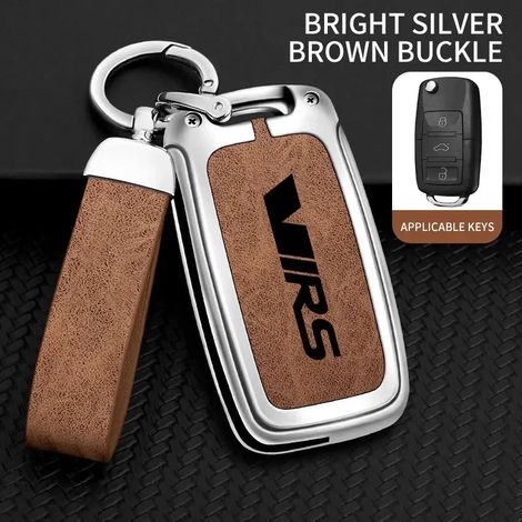 (Argent et marron A) Accessoires pour étui à clé de voiture en alliage de zinc pour Skoda VRS Octavia 1 2 3 Rapid Kodiaq Karoq RS Fabia Kamiq Superb,Housse de clé de voiture pou (1/5)