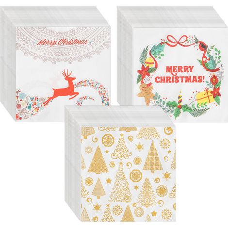 Serviettes En Papier - 60 Pièces - 33 X 33 Cm Dépliées - Pour Fête De Noël Anniversaire Buffet - Lot De 60 (1/5)