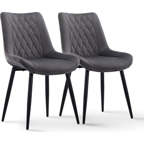 Dining Chairs 2x Vintage Velvet Upholstered Kitchen Chairs Reception Chairs with Backrest Grey (1/5)