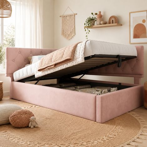 Letto da giorno per ragazzi 90x190 cm rosa, divano letto con vano idraulico (1/4)