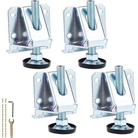 JSSEVN - Set of 4 Heavy Duty Steel Leveling Feet with Locking Nuts, Adjustable M10 Furniture Feet for Tables, Cabinets, Shelves, Furniture (1/5)