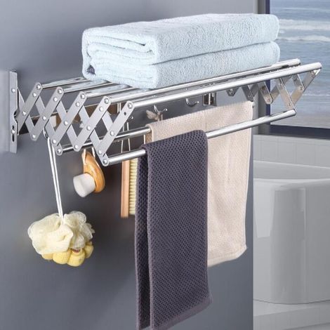 Sèche-linge mural extensible pour usage intérieur et extérieur, buanderie, salle de bain, balcon (60 cm) (1/5)