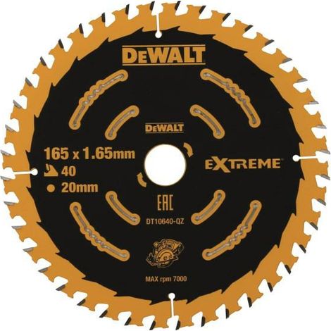 DEWALT DT10640-QZ - Disco de corte, Diámetro 165mm, 40 dientes EXTREME, Hoja de corte para sierras circulares, Tamaño del agujero 20mm