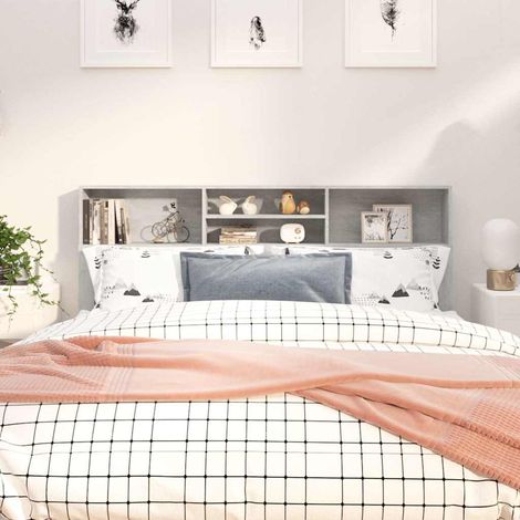 Tête de lit murale avec rangements en bois gris béton 180 x 19 x 103,5 cm - PANGIVO (1/5)