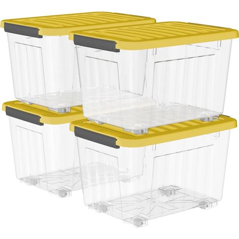 Boîtes de Rangement avec Couvercles, Boîte de Rangement en Plastique avec Clips et Roulettes, Empilables, Encastrables, pour Placard de Bureau à Domicile, Clair (1/5)