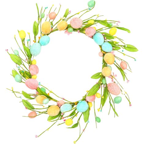 Guirlande De Pâques - Couronne Artificielle Avec Œufs Colorés Et Feuillage Vert - Décoration Murale Pour Porte Fenêtre Ou Intérieur - 45 Cm - 1 Pièce (1/3)