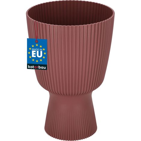 KOTARBAU® Pot de Fleur Ø 18 cm - Pot de Fleur Interieur - PVC - Pot de Fleur Exterieur - Pot pour Plante avec Socle - Nervuré - Forme de Coupe - H: 27 cm - Marsala (1/4)