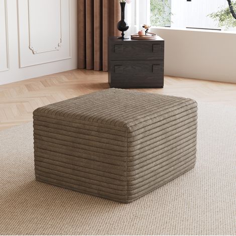 Pouf 1 posto, confezione arrotolata, schiuma ad alta elasticità, tessuto in corduroy rigato, camel (1/5)