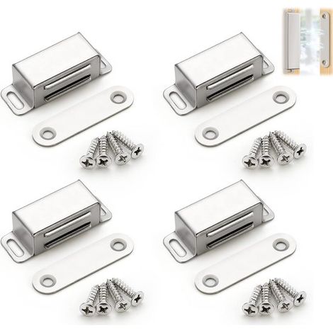 4 serrature magnetiche per porte, serrature magnetiche argento, magneti per porte in acciaio inossidabile, serrature magnetiche potenti per ante di armadi e cassetti (1/5)
