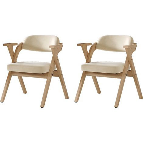 Chaise salle à manger pliante velours bois massif - 2 pièces beige - Confort respirant, design moderne, rangement facile (1/5)