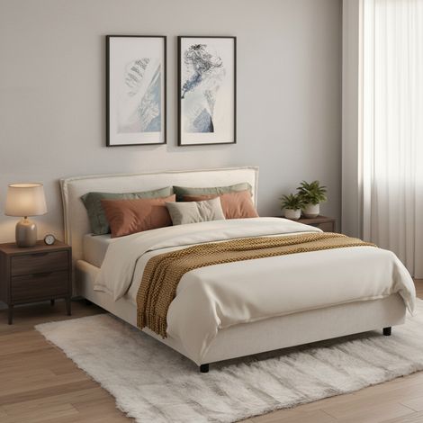 Cama Francesa Brosso, Fundas Removibles, Con Almacenaje Hecha en Italia, Tamaño Colchón 120x200 cm, Beige (1/5)