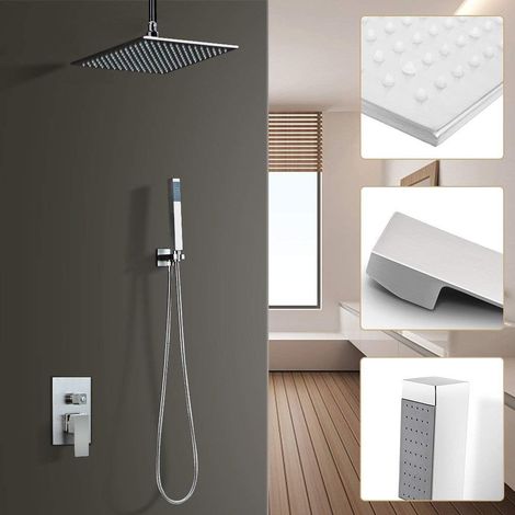 Douche à effet de pluie dissimulé à LED 30 30 CM Pommeau de douche Douche à effet de pluie Pulvérisateur de plafond Raccord encastré Changements de couleur en fonction de la température de l'eau (1/5)