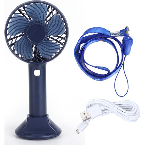 Ventilateur De Table Portatif Avec Support Téléphone - Batterie 1200mAh - 3 Vitesses - Usage Intérieur Extérieur - Bleu (1/5)