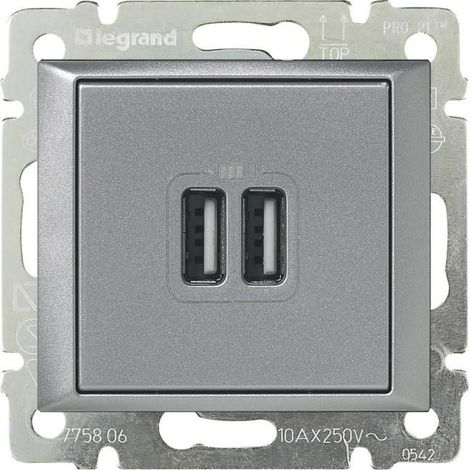 VALENA base 2xUSB 1550ma 5v alluminio LEGRAND 770270