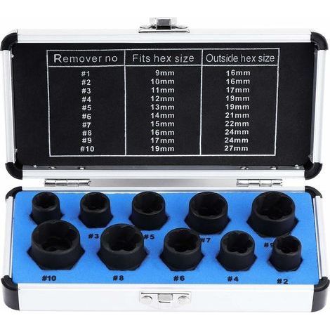 Jeux de douilles extracteur d'écrous 10 pièces – Douilles pour boulons endommagés 9-19mm – Retrait facile des écrous et boulons cassés - 10Pcs-Chrom (1/5)
