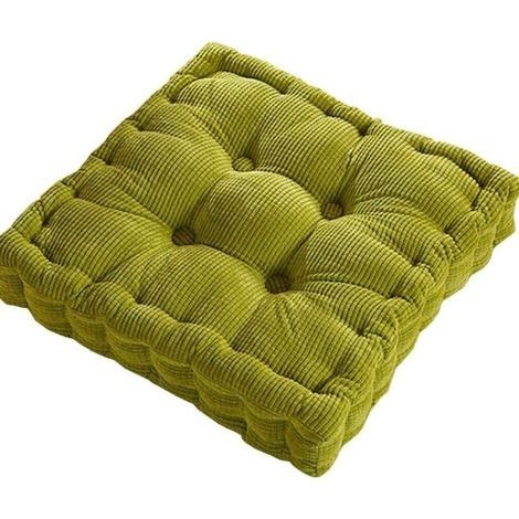 Galette de Chaise Double Épais Velours Côtelé Coussin de Chaise 40x40cm Carré-Vert (1/4)