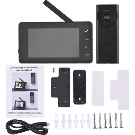 Sonnette vidéo sans fil 2,4 GHz – Écran IPS 4,3″, vision nocturne 170°, interphone bidirectionnel – Pour maison, villa, bureau (1/5)
