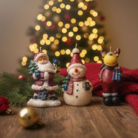 Pack de 3 Bougies Figurines de Noël 15 cm – Décorations Originales Assorties pour Ambiance Festive et Déco de Table (1/5)