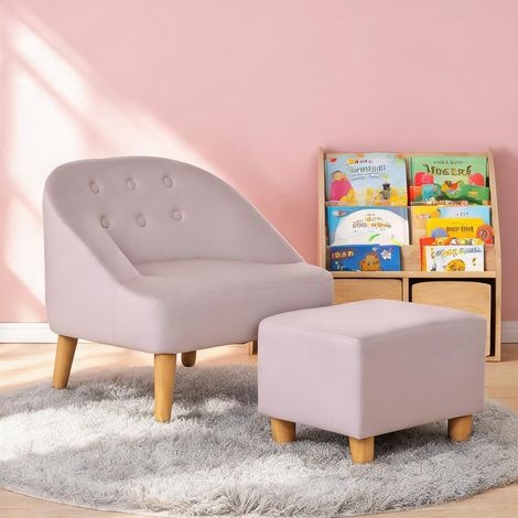 Ensemble fauteuil et pouf enfant 3-5 ans en bois massif rosa (1/5)