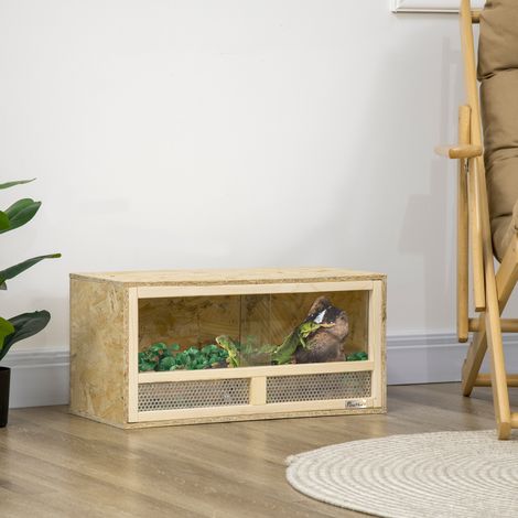Reptilien-Terrarium aus Holz, Reptilienhaus mit Glasschiebetüren und Gitterwänden, Mehrzweck-Reptilienhaus, 60 x 29,5 x 29,5 cm, für Echsen, Chamäleons, Schlangen