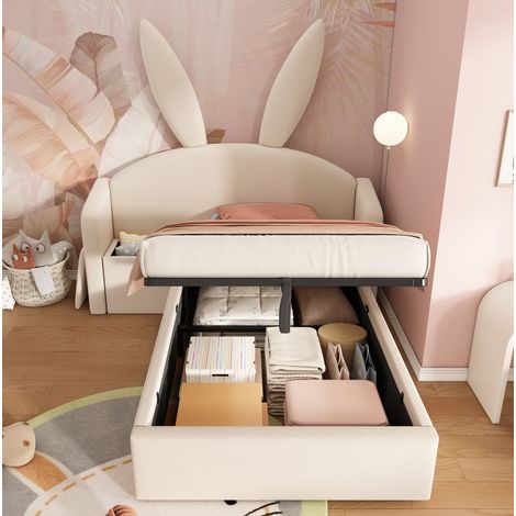 letto contenitore 90x200 con comodino velluto beige OKMYHOME (1/5)