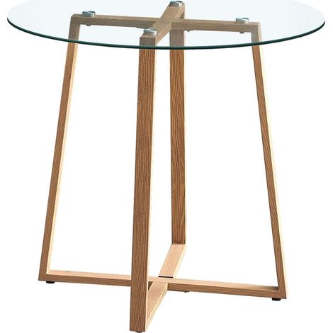 Runder Glastisch 80cm Skandinavisch mit Eichen-Metallbeinen (1/5)