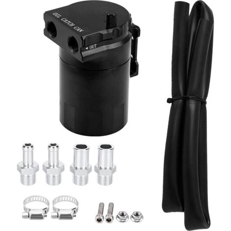 Universal black aluminum car engine oil tank breather tank kit (1/5)