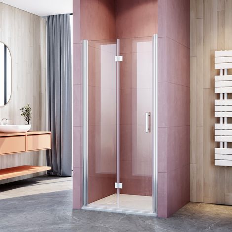 ELEGANT 700mm Bi-Fold Walkin Shower Door 6mm Safety Tempered Glass Bath Screen Folding Wet Room Shower Enclosure (1/5)