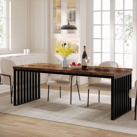 Tribesigns Table à manger industrielle pour 6 à 8 personnes, rectangulaire, de 180 cm de long, avec cadre en métal robuste, pour salle à manger, cuisine, salon (sans chaise) (marron foncé) (1/5)