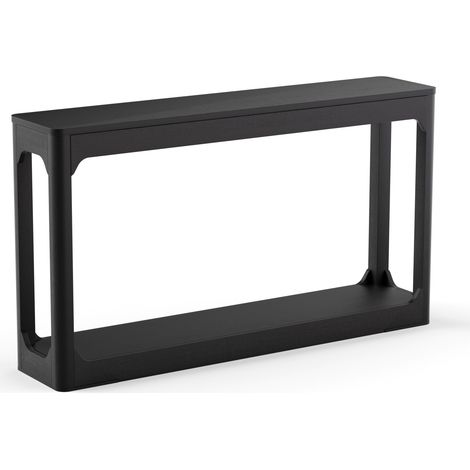 Table d'appoint noire 140 cm avec étagères ouvertes en bois stratifié, design moderne minimaliste (1/5)