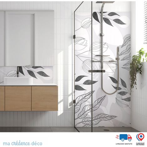 Panneau de douche : Fleurs et feuilles fines - Couleur Gris platine - Alu composite - 90 - 245 (1/3)