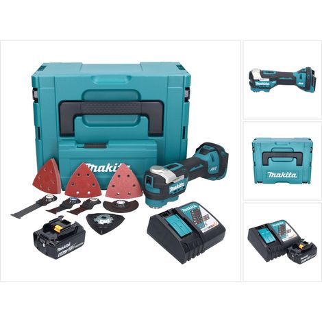 Makita DTM 52 RG1JX4 Akku Multifunktionswerkzeug 18 V Starlock Max Brushless + 1x Akku 6,0 Ah + Ladegerät + Zubehör Set + Makpac