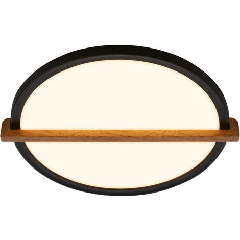 Plafonnier LED avec bois, lumière indirecte, 3.000K blanc chaud, lampe LED, plafonnier LED, lampe de salon, panneau LED, lampe de cuisine, éclairage de plafond, 29 x 31,5 x 4 cm, noir (1/4)