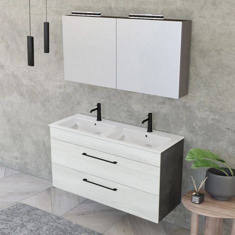 Mobile bagno sospeso 120 cm Smart bianco legno/lava con specchio contenitore (1/5)