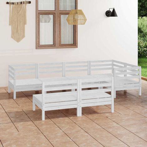 Salon de jardin 7 pcs Ensemble Table et Chaise de Jardin - Bois de pin massif Blanc BV366674 - BonneVie (1/5)