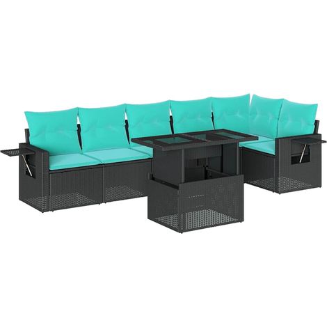 7-teiliges Gartensofa-Set mit Kissen, schwarzes Polyrattan vidaXL (1/5)