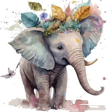 Papier peint panoramique Enfants - Éléphant - 130 cm x 84 cm (1/2)